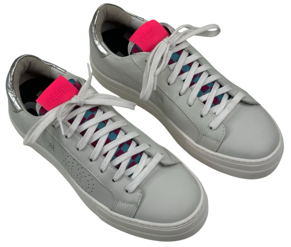 P448 Thea Light Gray Leather Platform Sneakers Womens EU 37 US 6.5-7 New $298